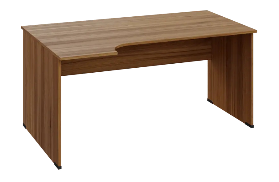 ERL 18 - 164 stůl kancelářský, rohový, levý, dřevěná podnož, deska 18 mm, široký 1600 mm, ořech světlý